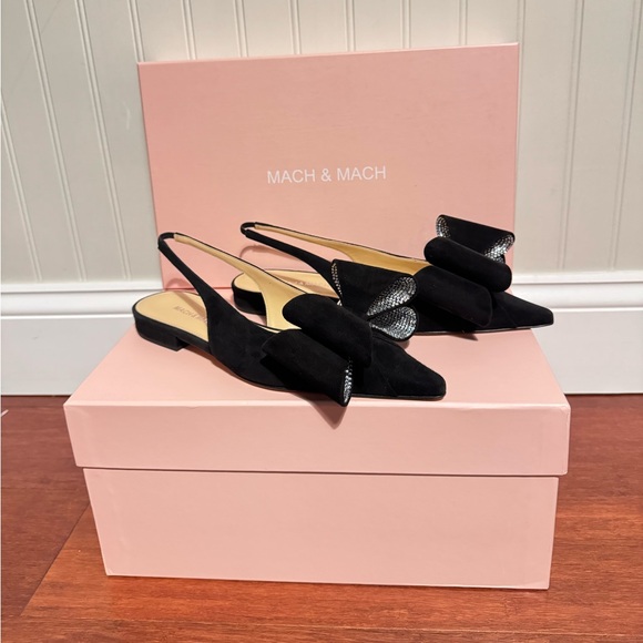 Mach & Mach 15mm Le Cadeau Suede Slingback Flats Black various sizes available - Picture 4 of 16